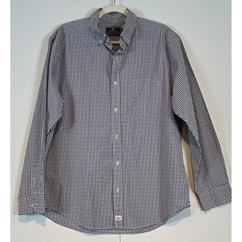 Vineyard Vines Classic Fit Murray Shirt‎ Gingham Check Blue White  Mens Large